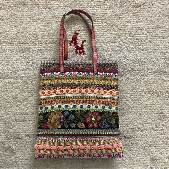 AUTH FENDI VINTAGE TAPESTRY FLORAL BEADED TEXTURED JEWELED SNAKE MINI TOTE BAG!! - Picture 2 of 14